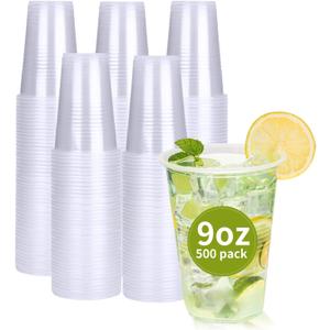 RACETOP 500 Pack 9 oz Plastic Cups, Clear Disposable Plastic Cups Bulk, Cold Drinking Party Cup, Transparent for Wedding, Thanksgiving, Christmas, Party