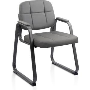 CLATINA Waiting Room Guest Chair with Bonded Leather Padded Arm Rest for Office Reception and Conference Desk Black with Sled Base Grey 1Pack CLATINA Waiting Room Guest Chair with Bonded Leather Padded Arm Rest for Office Reception and Conference Desk Black with Sled Base Grey 1Pack