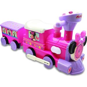 Kiddieland Minnie Ride-On Train with Track & Caboose, Motorized Lights Music, Forward/Reverse, Storage Cart, D-Cell Batteries Included
