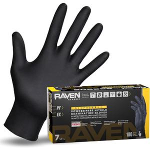 Raven Powder Free Nitrile Disposable Gloves | 7 Mil | Latex Free, Chemical + Puncture Resistant, Single Use | X-Large 