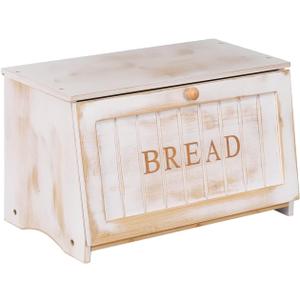 HOMEKOKO Vintage Large Wood Bread Box for Kitchen Counter, Retro Design Single Layer Bamboo Large Capacity Food Storage Bin (White)
