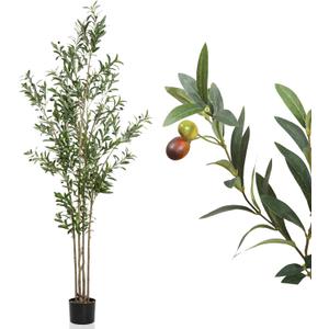 Artificial Olive Tree 7FT Tall with Natural Wood Trunk and Lifelike Fruits,Faux Silk Plant for Home Office Decor Indoor Faux Tree