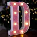 LED Letter Lights Pink Glitter Marquee Letters Light Up Alphabet Letters Sign Battery Powered for Home Party Decoration Night Bar Wedding Birthday Christmas Lamp Girls Gift - Letter D