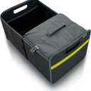 meori Collapsible Trunk Organizer for Car with Cooler for Groceries Road Trips 2 Compartments Heavy Duty Mesh Pocket Ripstop