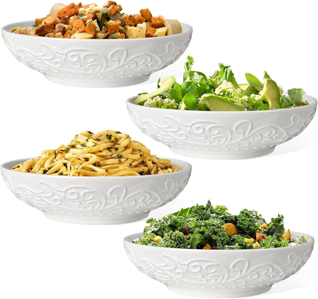 Artena Cereal Bowls 26 OZ, Ceramic Soup Bowls For Kitchen, Embossment Bowls For Rice Pasta Salad, Pasta Bowls 32oz, Ceramic Large Salad Bowls 8 inch, Embossed Soup Bowls Set of 4