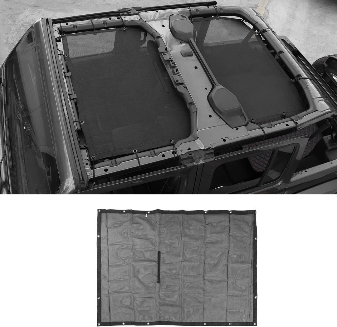 RT-TCZ Sunshade Mesh Top Cover Roof UV Sun Protection for Jeep Wrangler JLU & Gladiator JT 4 Door 2018-2025,Black