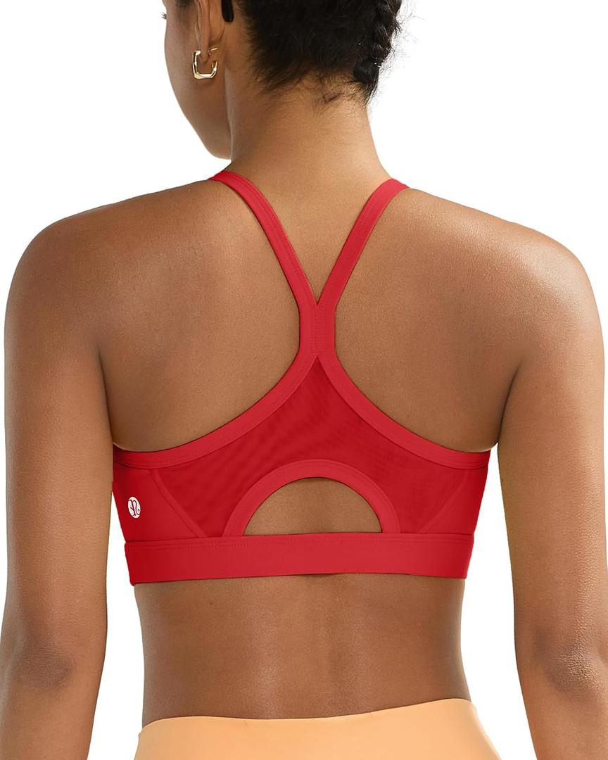 RUNNING GIRL Sports Bra for Women,Y Back Molded Cup Medium Impact Sports Bras with Sewn in Pads (Red, XXL)