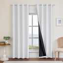 Faux Linen 100% Blackout Curtains for Bedroom, Black Out Curtains 96 Inch Long, Room Darkening Curtains for Living Room, Long Curtain Grommets Drapes, Thermal Curtains (2 Panels, Off-White)