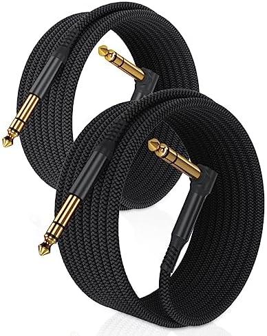 6.35mm TRS Instrument Cable 10FT 2-Pack,Right Angle 90 Degree 1/4 Inch Male Jack Stereo Audio Cord,6.35 Balanced Line Lead for Electric Guitar,Bass,Keyboard,Mixer,Amplifier/AMP,Speaker,Equalizer