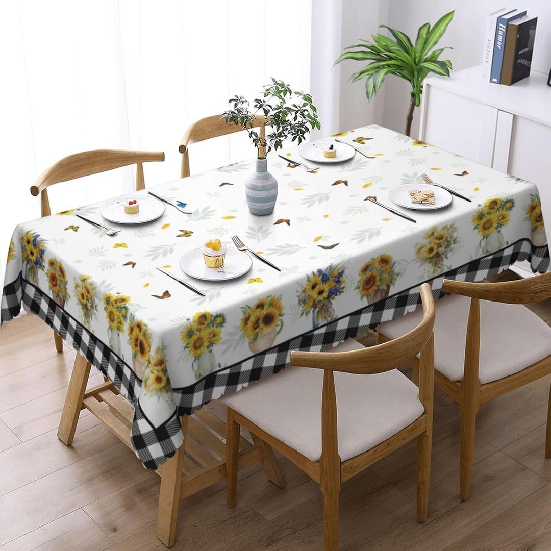 Oil-Resistant Tablecloth - Waterproof Washable Floral Design, 102x60 Inch Rectangular Table Cover for Kitchen Dining, Outdoor Picnic, Party, Home Decor