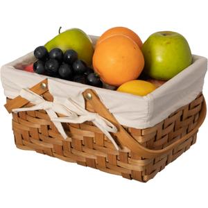 Wickerwise Handwoven Wood Chip Picnic Basket with Double Folding Handles & Removable Liner Ideal for Storage, Gift Packing, Easter, Camping, and Birthdays, White Large