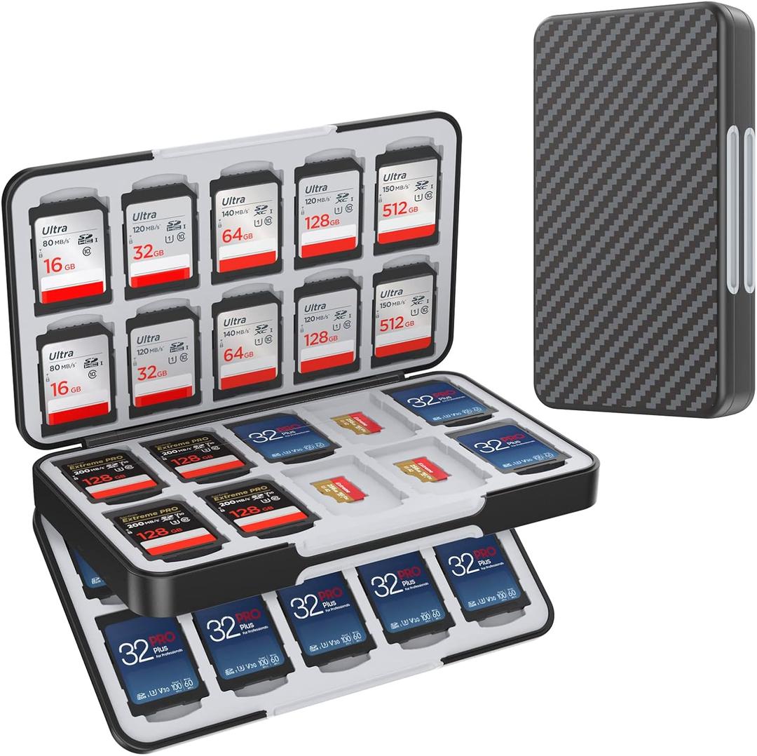 HEIYING SD Card Holder for Memory SD and TF Cards, Portable Case Compatible with 40 SDXC SDHC and 40 TF Card Slots (Carbon Fibre Black)