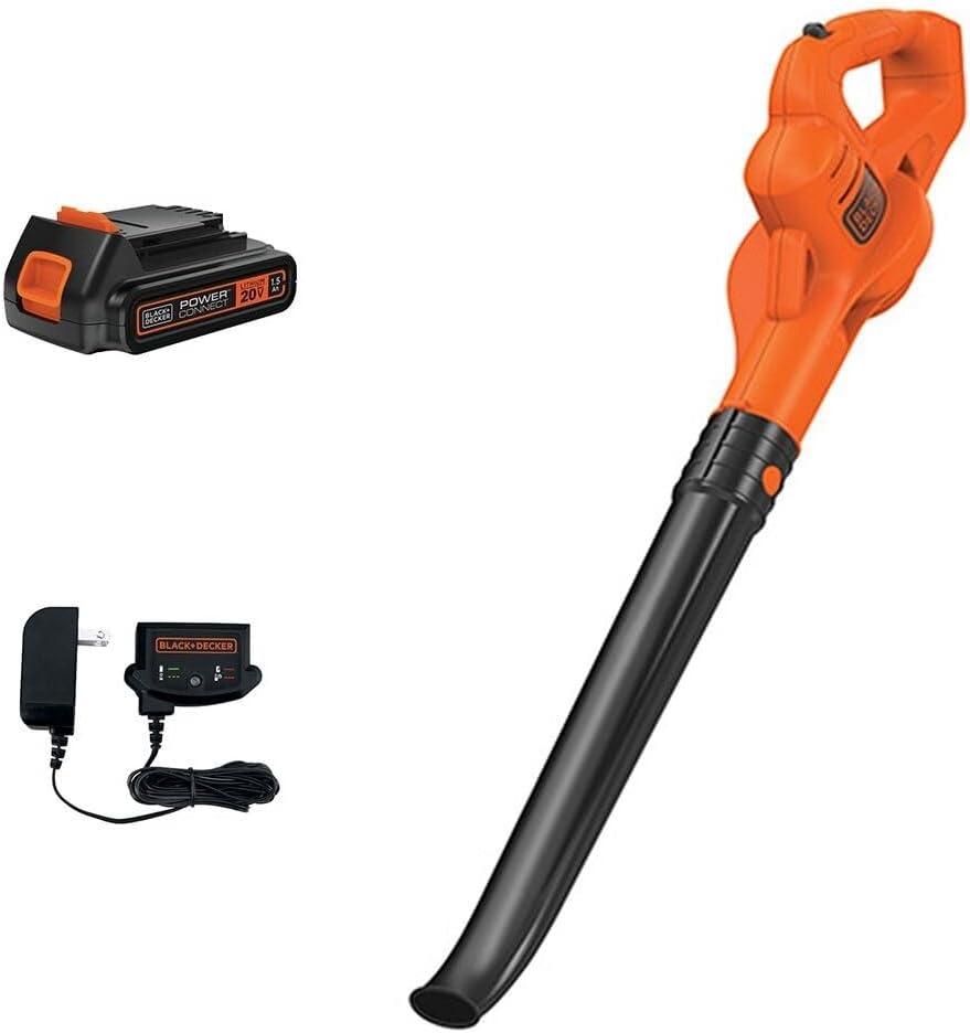 BLACK+DECKER Cordless Leaf Blower with Battery and Charger 20V MAX, Electric Leaf Blower 130 mph Air Speed, Lightweight Design (LSW221)