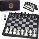 AMEROUS 10 Inches Magnetic Travel Chess Set with Folding Chess Board - 2 Extra Queens - Instructions for Beginner, Kids and Adults