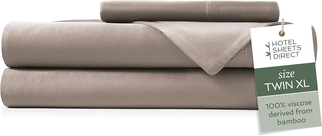 Hotel Sheets Direct 3 Piece Bed Sheet Set Twin XL Size, 100% Viscose Derived from Bamboo Sheets Set with 1 Pillowcase, Cooling & Breathable Luxury Bedding, Moisture-Wicking & Silky Soft Texture, Sand
