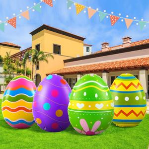 Liliful 4 Pcs 40 Inch Giant Inflatable Easter Eggs Decorations Colorful Large Inflatables Outdoor Decor Standing Outdoor Easter Yard Ornaments for Garden Holiday Lawn Party (Vivid)