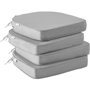 Outdoor Chair Cushions Set of 4, Waterproof Outdoor Seat Cushions for Patio Furniture, Patio Chair Cushion with Handle and Ties, Round Out Door Chair Pads,19" x 19" x 3", Light Grey