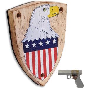 DGWJSU Gun Magnet Mount 35 lbs Rating, Real Wood Gun Magnet, Hidden Magnet Gun Mount for Pistol, Rifle, Shotgun, Using in Wall Gun Rack, Car, Truck, Safe, Desks, Gun Gifts- Shield (1-Pack