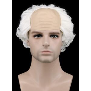 karlery Short White Curly Fits Old Man Bald Cap Wig Grandpa Halloween Cosplay Anime Costume Party Wig (White)