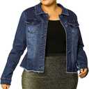 Agnes Orinda Women's Plus Size Classic Washed Front Frayed Denim Jacket (2X, Dark Blue)