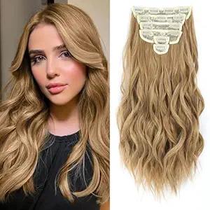 Fliace Clip in Hair Extensions, 6 PCS Natural & Soft Hair & Blends Well Hair Extensions, Lonng Wavy Hairpieces(20inch, 6pcs,Golden Blonde)