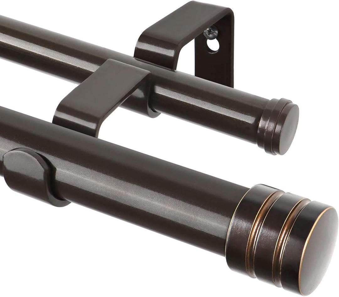 TONIAL1 Inch Double Curtain Rods 72 to 144 Inch (6 to 12 ft), Heavy Duty Decorative Drapery Rod for Windows 69 to 140 Inch (5.75 to 11.7 ft) with Classic Cap Finial, Bronze