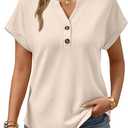 AUTOMET Womens Waffle Knit Henley Tops for Summer Daily Wear Dressy Casual Office (Beige, S)