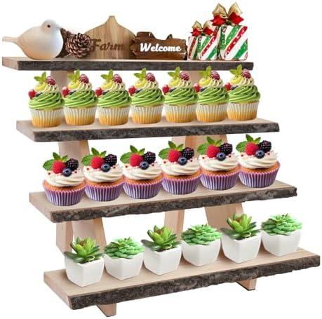 Display Stand 4 Tier Cupcake Stand Wooden Dessert Stands Rustic Display Riser Action Figure Stand, Display Stand for Vendor Events, Food Display, Decor, Birthday Party, Wedding, Baby Shower, Housewarming Gift