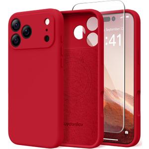 Magnetic for iPhone 17 Pro Max Case, Compatible with MagSafe, [Full Camera Protection][Screen Protector] Silicone Shockproof Protective Phone Case for iPhone 17 Pro Max 6.9", Deep Red