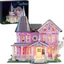 Pink Palace Apartment Building Set with Lights, 1349PCS Halloween Haunted House Blocks Compatible with Lego, Christmas Birthday Gifts for Kids & Collectors Aged 8+
