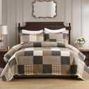 Plaid King Quilt Set - 100% Cotton Quilts, King Quilt Bedding Set, Farmhouse Patchwork Quilt, Lightweight Bedspread Coverlet for All Seasons, Brown, 3 Piece, 98"x106"