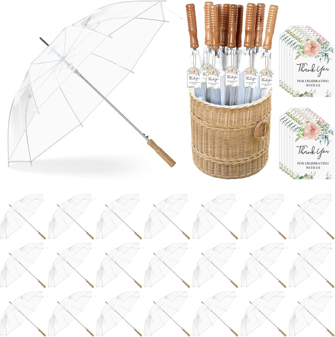 36 Pcs Wedding Stick Umbrellas Bulk, 41 Inch Large Canopy Umbrellas with Wooden Handle Windproof Rainproof for Outdoor Wedding Party Decor Bride Shower Photo Props