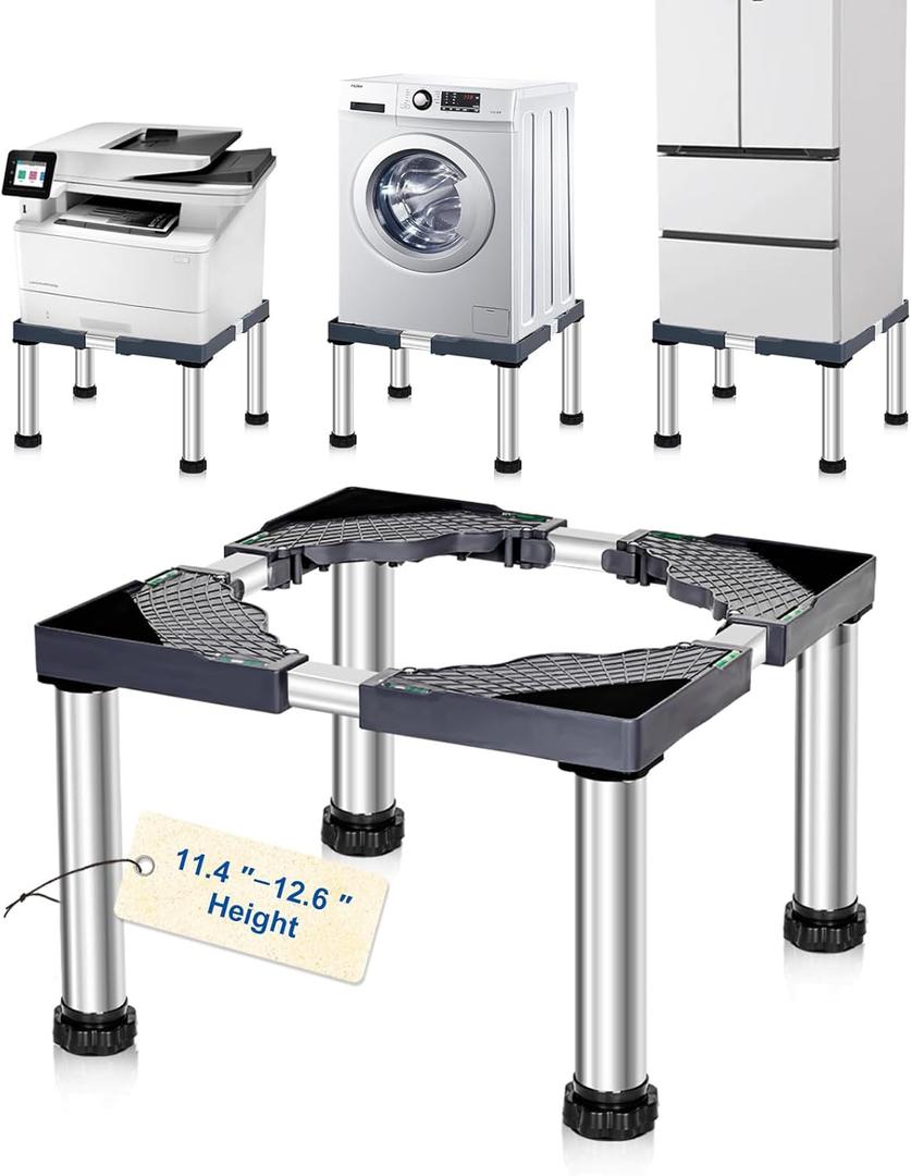 Adjustable Height (11.4"-12.6") Mini Fridge Stand & Washer Dryer Pedestal Base  Universal Laundry Stand with 4 Strong Feet, Fits 16"-27" Appliances