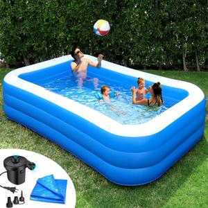 Inflatable Pool for Adults 10' x 6' - Bundle (Ground Tarp and Electric Pump Included) - Easy Setup