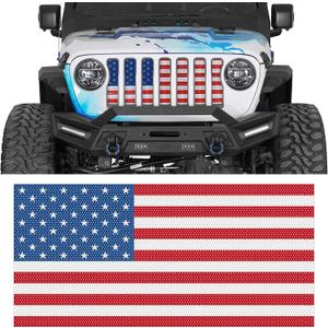 Hooke Road Gladiator Grill Inserts Bug Deflector JL Grille Guard Cover for 2018-2026 Jeep Wrangler JL & Gladiator JT (American Flag, Red & White, Steel)