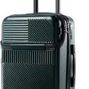 UrbanExplorer 20 Inch Carry-On Luggage with Front Opening, Cup Holder & USB Port, Lightweight ABS+PC Hardshell Spinner Suitcase, Airline Approved, 360 Wheels, Dark Green