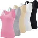 BQTQ 5 Pcs Basic Tank Tops for Women Undershirt Tank Top Sleeveless Under Shirts (Small, Black, White, Gray, Pink, Beige)