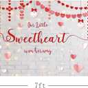 MEHOFOND Valentine's Day Baby Shower Backdrop for Girls A Little Sweetheart is On Her Way Baby Shower Decorations for Girls Brick Wall Pink Red Heart Photography Background Photo Shoot Props 7x5ft