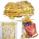 100Pcs Sheer Drawstring Organza Bags 3.5"x4.7"(9x12cm) Small Mesh Gift Gold Bags Jewelry Pouches Sachet Wedding Party Christmas Favor Bags Candy Small Business