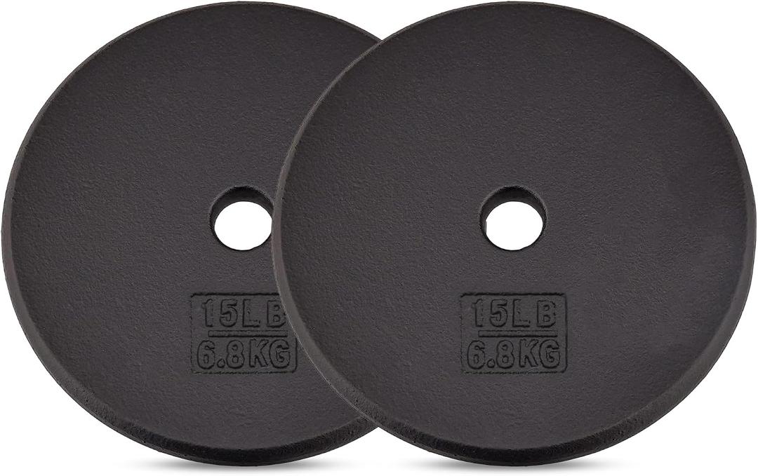 Yes4All Standard 1 Inch Cast Iron Weight Plate - Ideal for Strength Training - 15LB - Pair