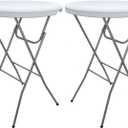 28in Folding Round Cocktail Table, Removable Legs White 2Pack