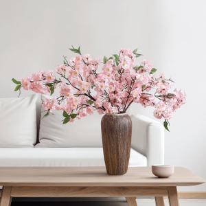 Artificial Cherry Blossom Branches 38 Inch Fake Wedding Silk Cherry Blossom Tree Stems 4 Pcs Faux Flowers Floral Arrangements for Home Vase Wedding Table Decor(Light Pink)