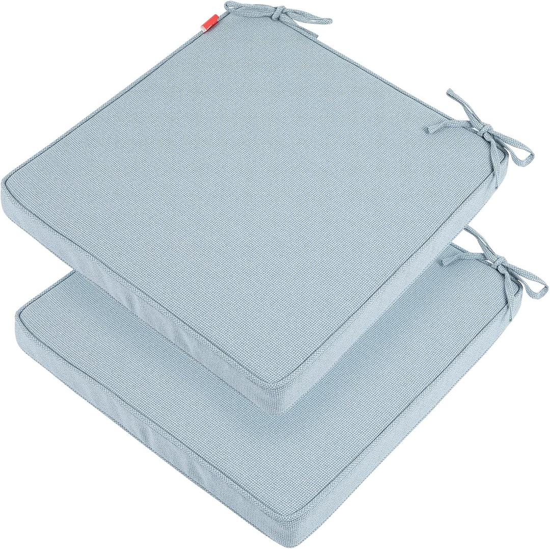 Patio Chair Cushion 18"x18"x2.5" for Patio Furniture, 2 Pack, Indoor/Outdoor Waterproof Square Corner Seat Cushion with Ties, Chair Pads for Garden Dining Office Sofa-Frost Blue
