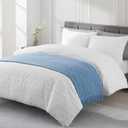 BOURINA Blue Throw Blanket 50 x90 Inches Throw Textured Solid Soft Sofa Throw Bed Runner Couch Cover Knitted Decorative Blanket Bed Runner