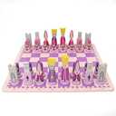 Pink Chess Set Wooden with Board Educational Adults, Cartoon Board Game Cute