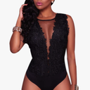 RARITYUS Women Sexy Lace Bodysuit Jumpsuit See Through Mesh Sleeveless/Long Sleeve Tops Swimsuit for Party Outfit, Small 