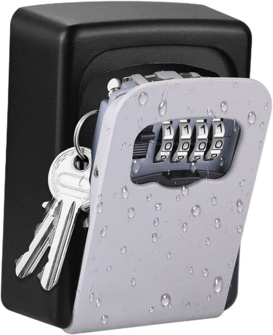 Lospu HY Key Lock Box, 4 Digit Combination Key Storage Lockbox, Waterproof Wall Mount Key Safe Box for Indoor, Outdoor, Home, Hotels, Airbnb and Schools Grey