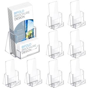 Wenqik Acrylic Brochure Holder with Business Card 4.1 Inch Rack Card Holder Pamphlet Display Stand Organizer for Menu Flyer Magazine Office Booklets (8 Pcs)