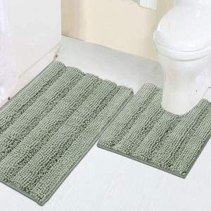 Turquoize Chenille Bathroom Rugs Set Non-Slip Bath Mats for Bathroom Super Absorbent Shaggy Rugs for Tub Shower Toilet Plush Bath Rug Plus U Contour Rug (Standard: 20" x 32" and 20" x 20" U), Sage