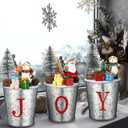 3 Pcs Christmas Joy Table Decorations Vintage Tin Buckets Small Xmas Tree Indoor Mini Artificial Trees Plants with Santa Snowman Desk Decor for Tabletop Centerpiece Office, 7.08 x 3.93 Inch